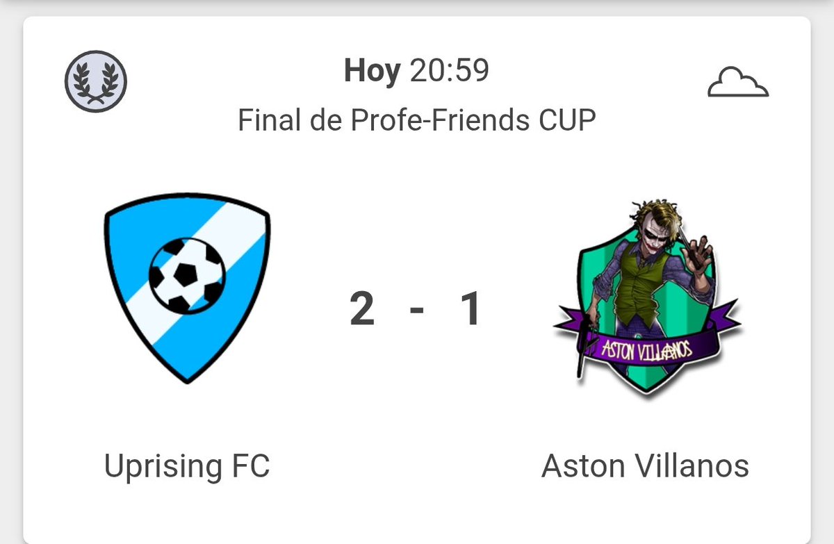 profesioteam's tweet photo. ¡Uprising FC nuevo campeón de la Profe-Friends Cup! Final de la prórroga de locura, donde Villanos se adelantó, empatando inmediatamente su rival que sobre la bocina logra el gol que le da el triunfo final. Impresionante fin de partido. ¡Enhorabuena al nuevo campeón! @Hattrick https://t.co/J6xRXo4QDz