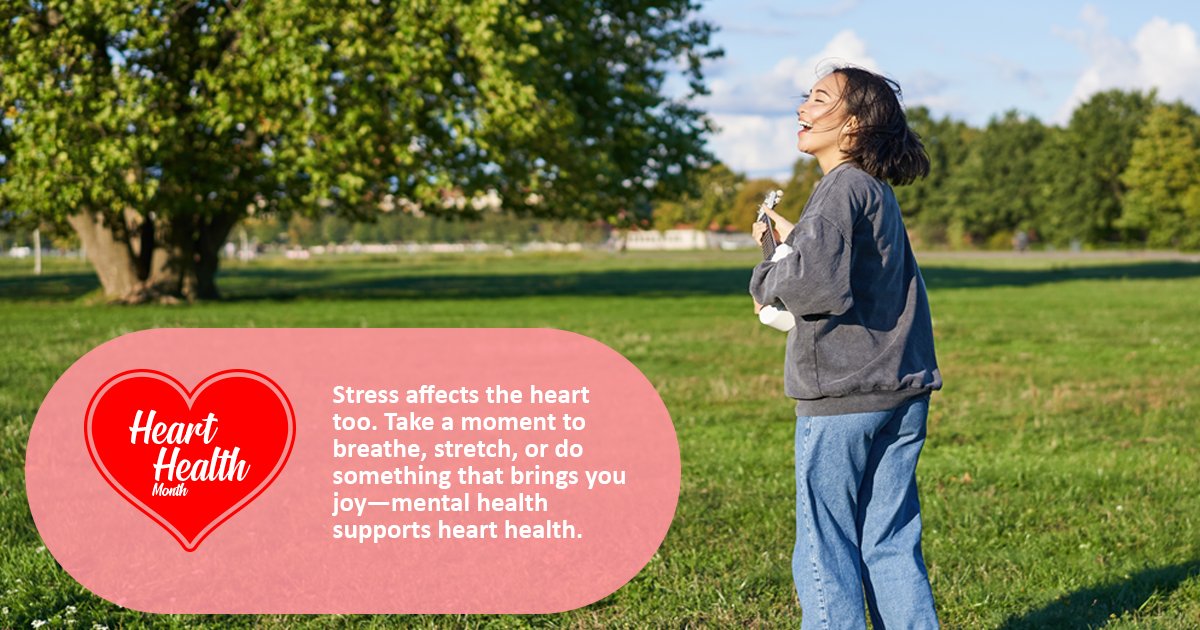 Stress affects the heart too. Take a moment to breathe, stretch, or do something that brings you joy—mental health supports heart health. cdc.gov/heart-disease/… #HeartHealthMonth