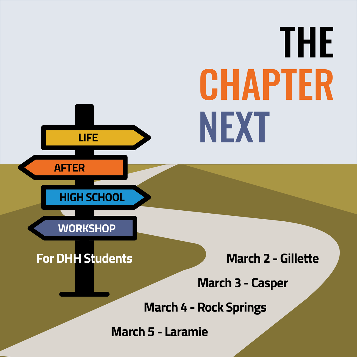 WYOEducation's tweet photo. What happens after high school? Join the WDE Deaf/HH Outreach Team for a series of hands-on workshops at a college near you designed specifically for students who are Deaf/Hard-of-Hearing. Register by Feb. 16: https://t.co/0mduMTWGzV
#WyDeptEd #WyoEdChat #Wyoming https://t.co/SjTKaPiZn2