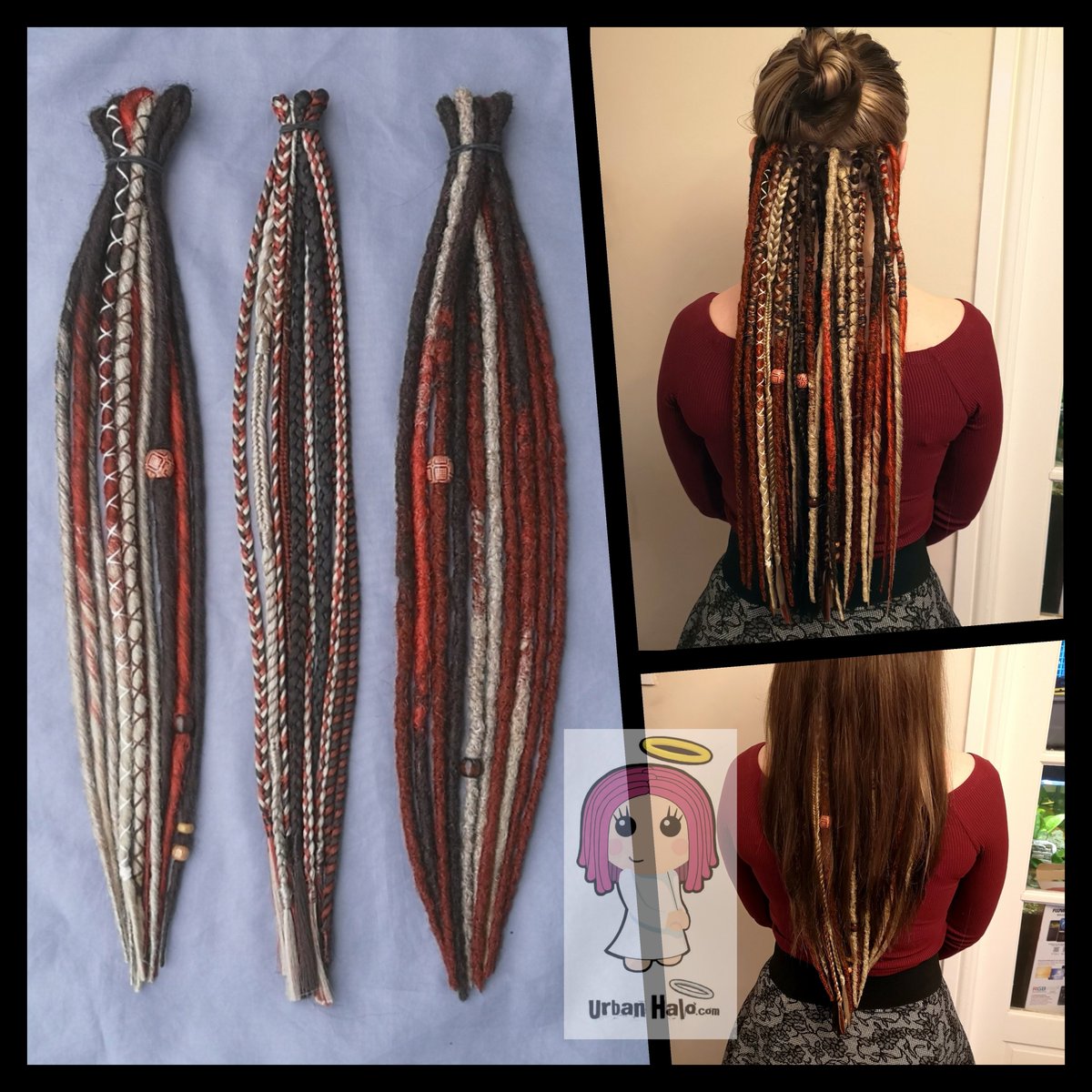 Urban_Halo's tweet image. I'm currently booking mid-March appts/extension order slots (deposit required) &amp;amp; mid-April for w/ends - first come first served!

Today's photos show 1 of 2 #calicohair braid-in #dreadlocks sets this week!
Here are Amy's 1/3 head peekaboo #partialdreads. 🧡🖤🤍😇

#calico #dreads
