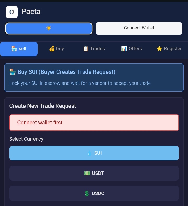 Pacta has launched on Sui Testnet.

Pacta is a smart-contract–based escrow protocol designed for secure P2P trades, freelance payments, and on-chain agreements.
Transactions are governed by code, not counterparties.
🧪 We invite testers to explore the protocol and share feedback.
