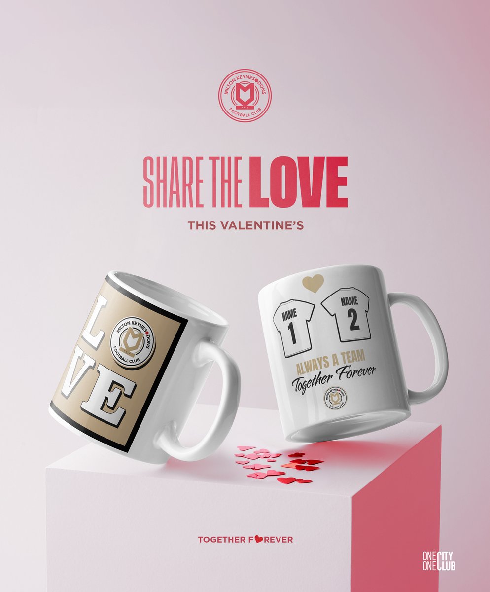 Share the love this Valentine’s with our online exclusive personalised Dons mugs! 💕

Order online before Thursday to guarantee delivery before the big day.

🛍️ shop.mkdons.com

#COYD
