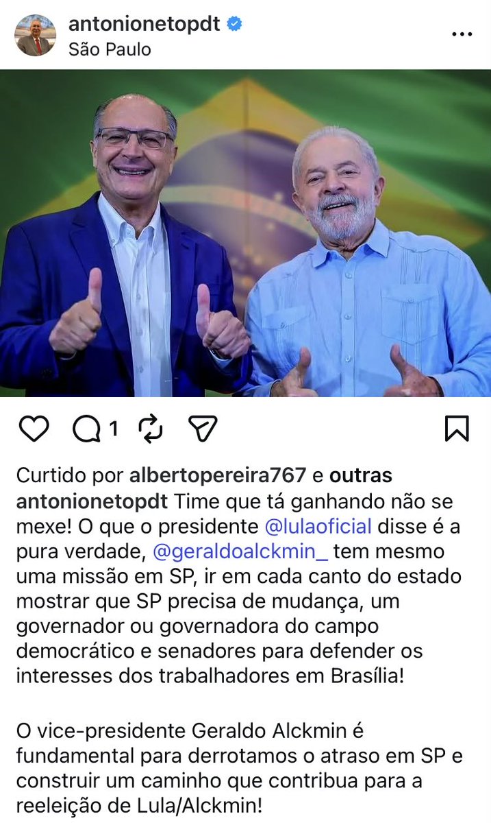 oswaldtoshiro's tweet photo. Sem querer discordar do grande @antonionetopdt . Alckmin já foi governador de São Paulo e era extremamente criticado por petistas e pela esquerda em geral, até chamado de fascista. Estranho ele agora ser o cara que vai mostrar que São Paulo precisa de mudança. Não faz sentido. https://t.co/YdhBwL9hox