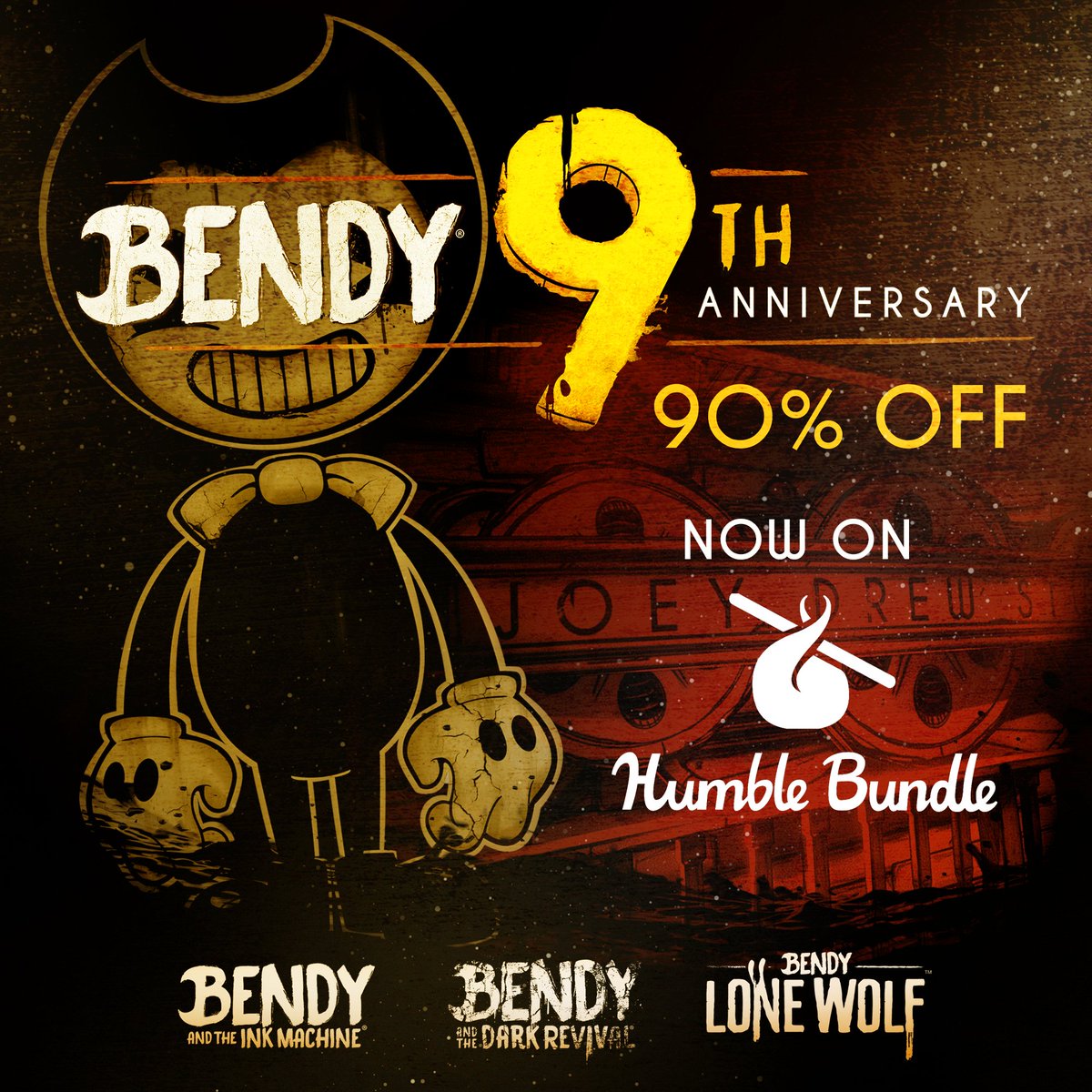 Happy #Bendyversary !! 🖤🎉
90% OFF ON HUMBLE BUNDLE STARTING NOW!
🔗👇
#BENDY #BATIM #BATDR #BLW