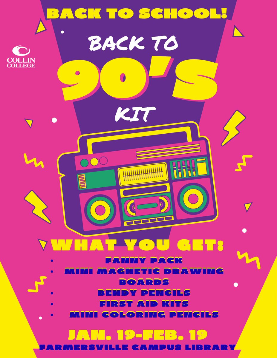 Farmersville Campus students: Come by the library to pick up your kit that includes a waist pack, mini magnetic boards, and coloring pencils! Start your semester on the right track.