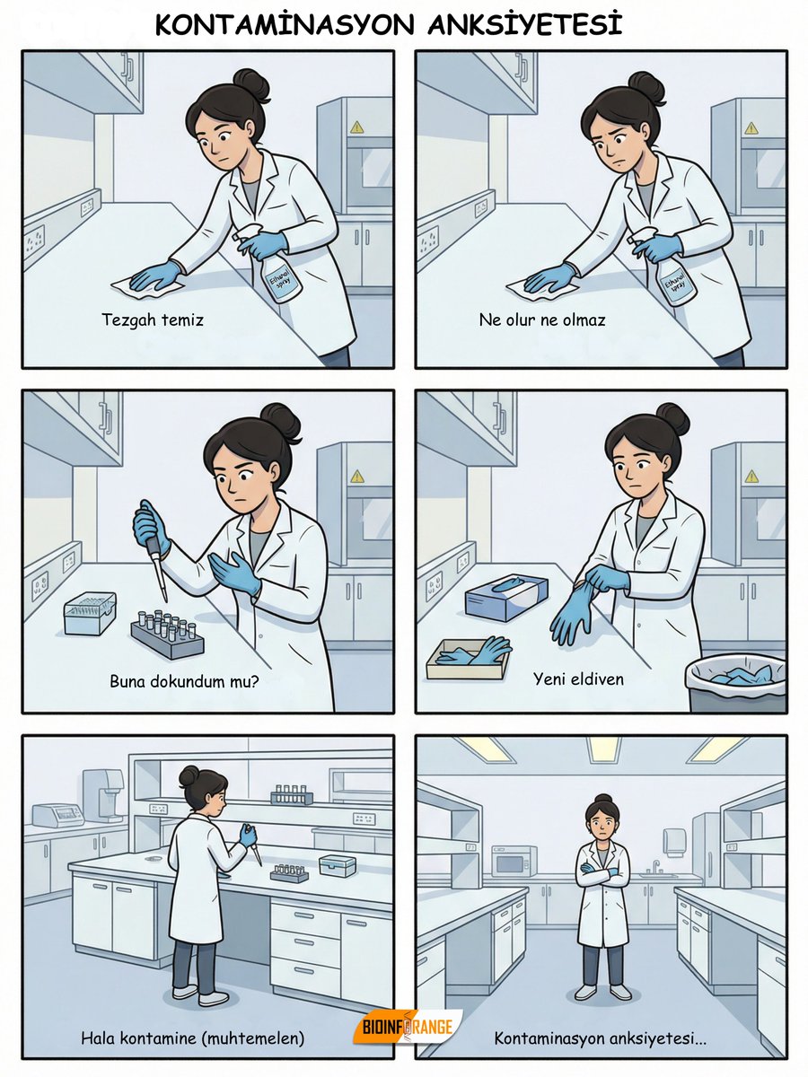 bioinforange's tweet photo. Tezgah temiz.
Eldivenler yeni.
Ama içimdeki ses susmuyor.

Kontaminasyon bazen laboratuvarda değil,
kafanın içindedir. 🧪😄 https://t.co/XukFgG0j87