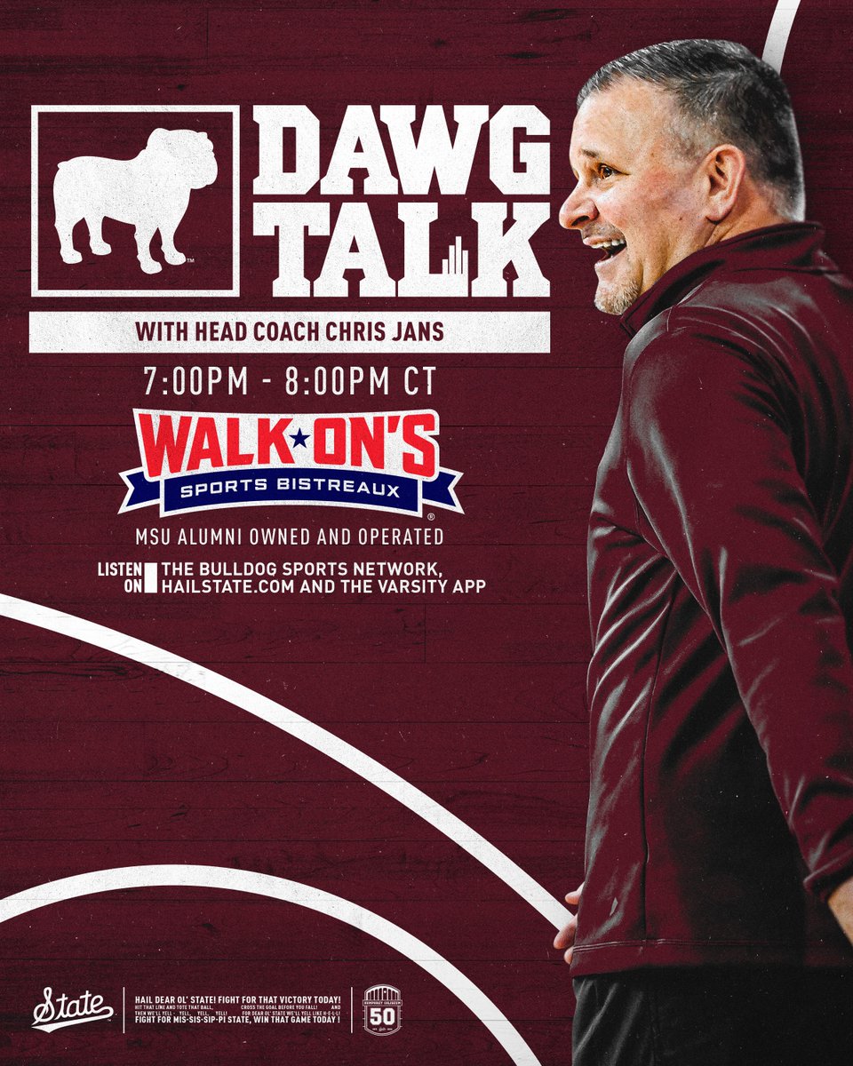 HailStateMBK's tweet photo. Coach Jans and @HailStateVoice will be joined by Jamarion Davis-Fleming and King Grace tonight at Walk On's for Dawg Talk!

🔗:  https://t.co/qPEDTLas7t

#HailState https://t.co/GwbaWBDM68