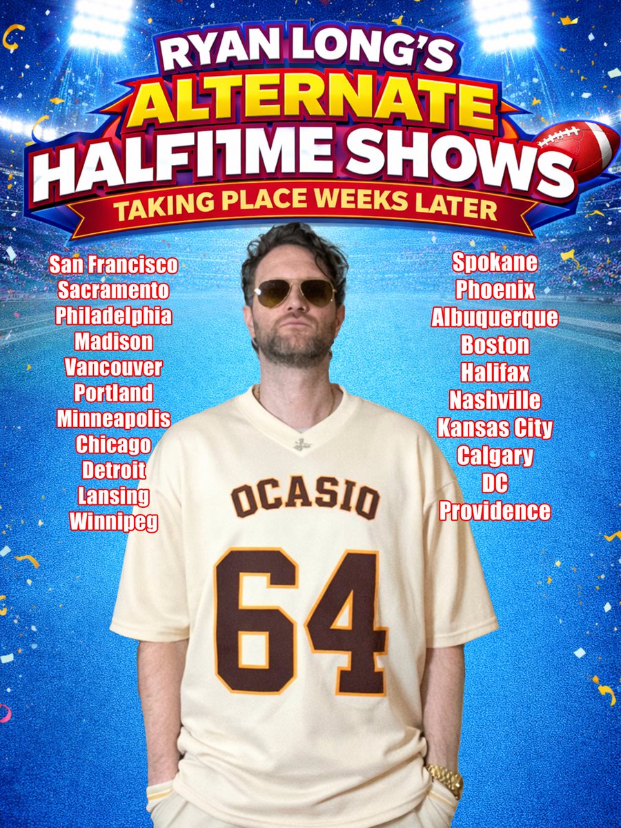 ryanlongcomedy's tweet image. A Lot of people don’t know this but I’m also doing alternative half time shows taking place all over the country and not during the Super Bowl for people who love America or hate it or also don’t care that much ryanlongcomedy.com