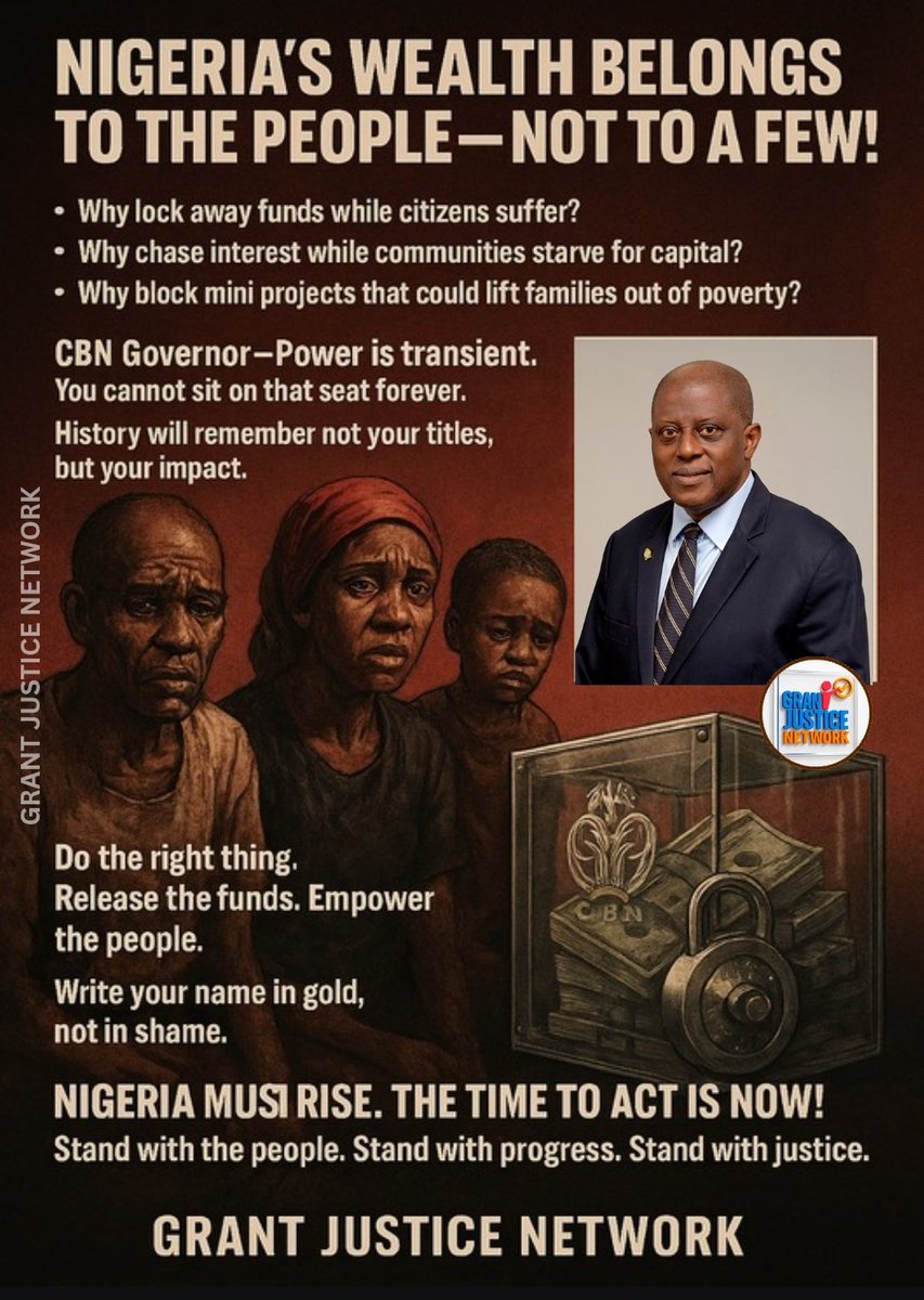 🇳🇬 Nigeria’s wealth belongs to the people, not to a few!  
Why hoard funds while families starve?  
Why delay development while dreams die?  CBN must act. Release the funds. Empower the people.  
<a href="/cenbank/">Central Bank of Nigeria</a> <a href="/NGRSenate/">The Nigerian Senate</a> <a href="/NGRPresident/">Presidency Nigeria</a> <a href="/IMFNews/">IMF</a> @worldbankgroup <a href="/AIT_Online/">Africa Independent Television</a> <a href="/ruffydfire/">oseni rufai</a>