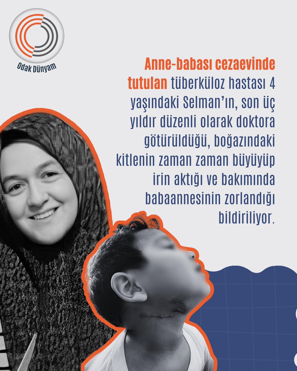 4 yaşındaki tüberküloz hastası Selman’ın düzenli bakım ve tedavi ihtiyacı göz ardı ediliyor.
Selman’ın anne ve babası Melek&amp;Yusuf Tekin çifti, 12 Eylül’den beri cezaevinde.

#KHKlarİptalEdilsin