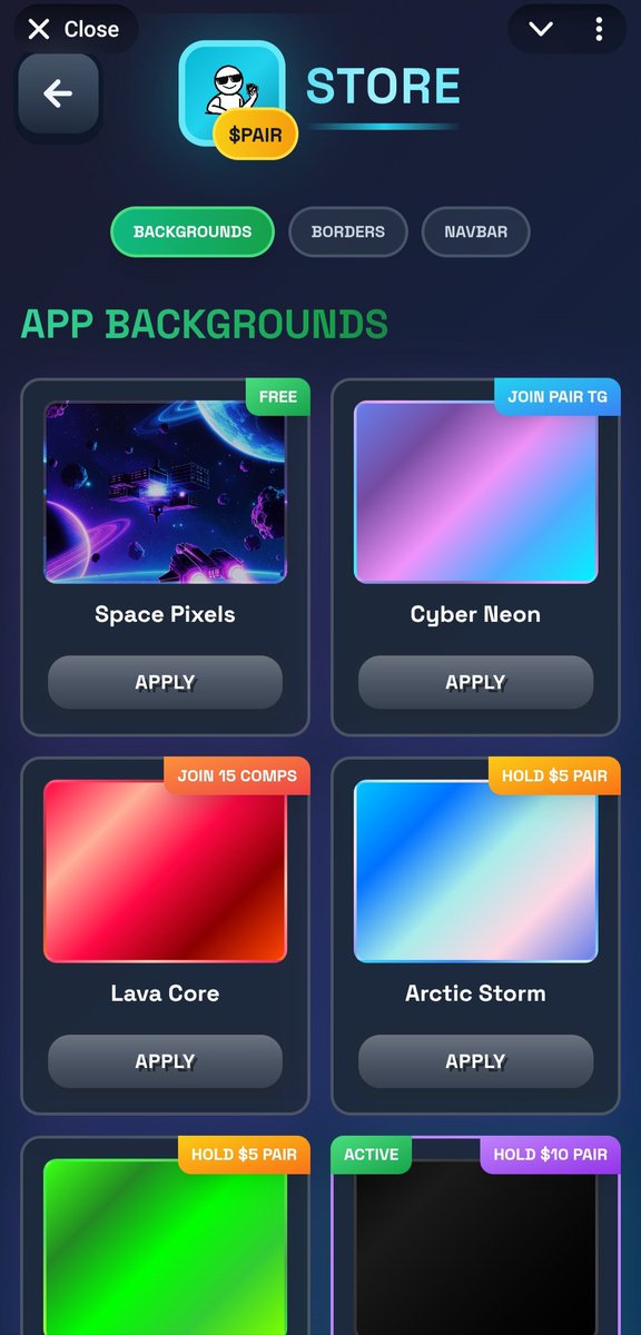 The $PAIR skin store is now available. 
You can customize the PairPunk App how you like 🔥

#Solana #utility #gaming #bonk #bonkfun #p2e #CryptoMarkets