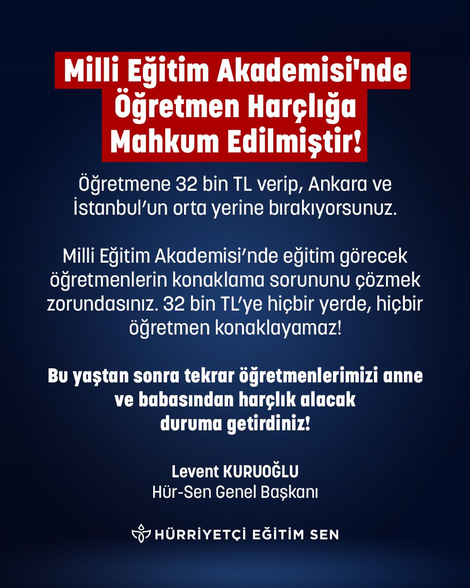 Milli Eğitim Akademisi'nde Öğretmen Harçlığa Mahkum Edilmiştir!
<a href="/HurEgitimSen/">Hürriyetçi Eğitim Sen Genel Merkezi</a> 
<a href="/leventkuruoglu/">Levent Kuruoğlu</a>