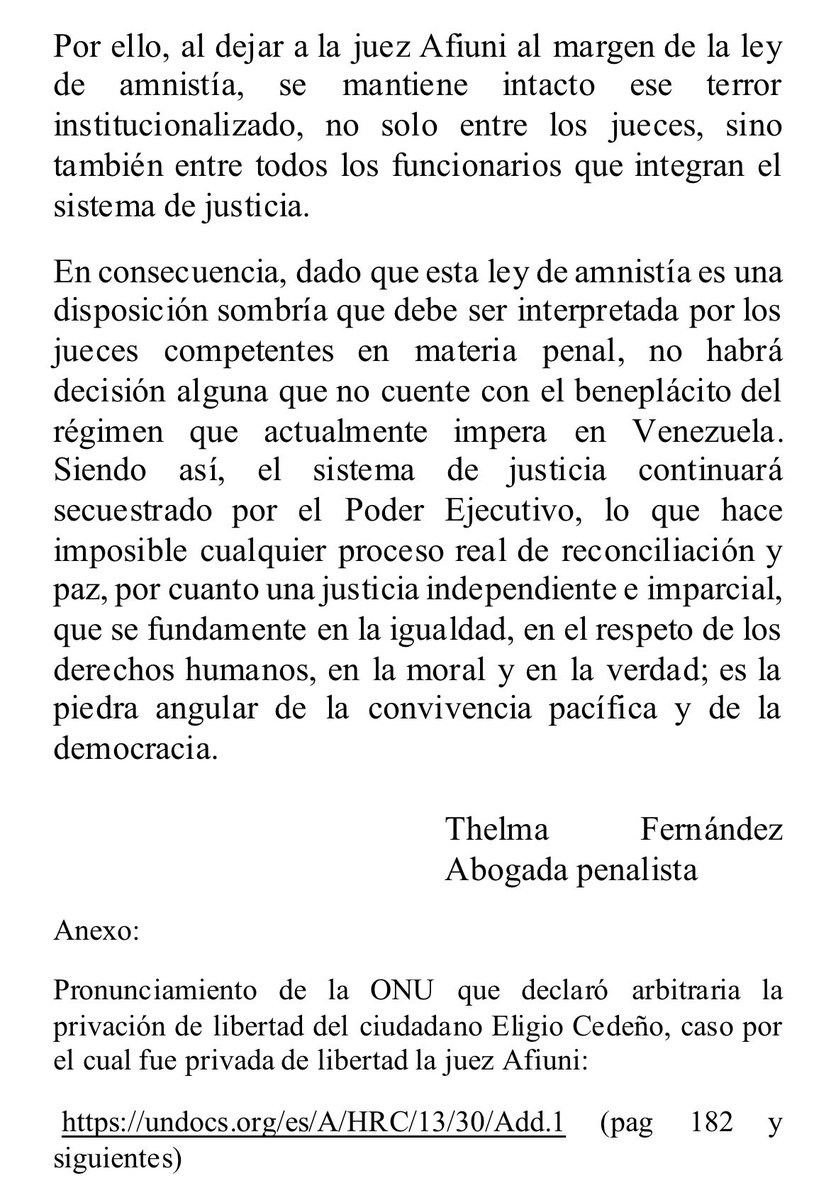 Acabamos de enviar un correo a <a href="/LuisFlorido/">Luis Florido</a> sobre la exclusión de la Juez Afiuni de la Ley de Amnistía, amén de que es una ley hecha a la medida de los intereses del régimen, excluir a <a href="/mariafiuni/">Maria Lourdes Afiuni⚖️</a> es mantener el TERROR en los Jueces encargados de conceder (o no) esas amnistías