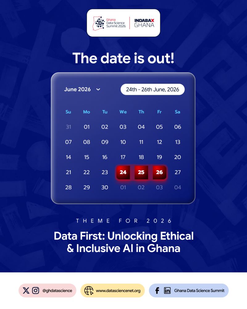 We’re excited to announce that the theme for GDSS 2026 is “Data First: Unlocking Ethical and Inclusive AI in Ghana.”

Mark your calendars for 24th–26th June, 2026 and get ready for an inspiring and impactful conference!
