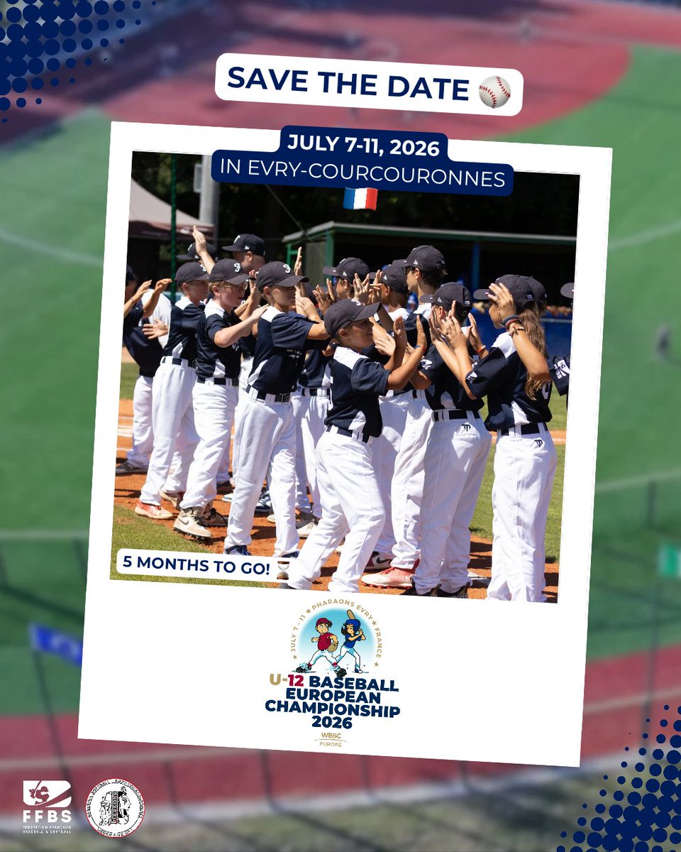 🗓 [ SAVE THE DATE ]

⏳️ Dans 5 mois, l’élite du #Baseball 12U européen débarque en France ! 🇨🇵🇪🇺

📍 Évry-Courcouronnes accueillera le Championnat d’Europe #12U de Baseball du 7 au 11 juillet 2026 🤩⚾️

📸 : Glenn GERVOT

#Euro12UBaseball #FranceBaseball #evrycourcouronnes
