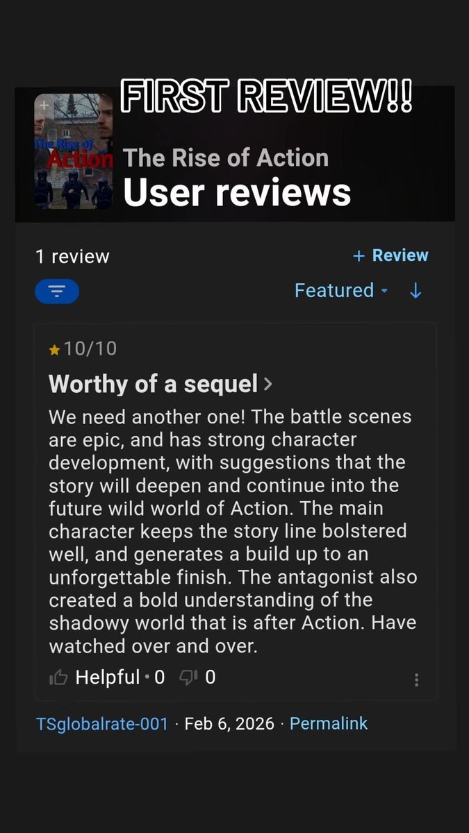 ActionSayianGam's tweet photo. @TooRealUnreal Hey Alex, someone did a review on my movie on IMDB. https://t.co/ugkJs6Fu2U