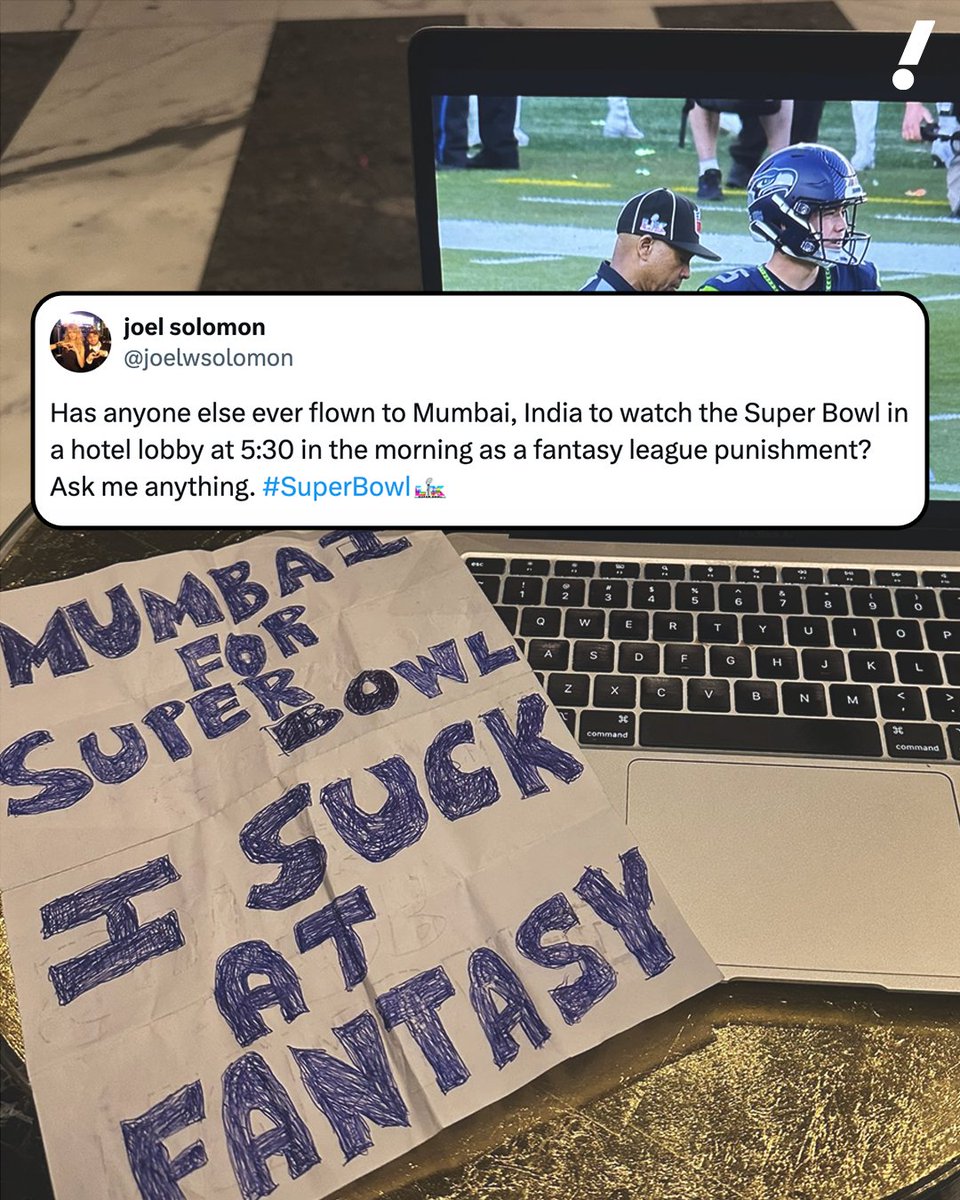 This league made their last-place loser fly all the way to India to watch the Super Bowl in a hotel lobby 😭

(via <a href="/joelwsolomon/">joel solomon</a>)
