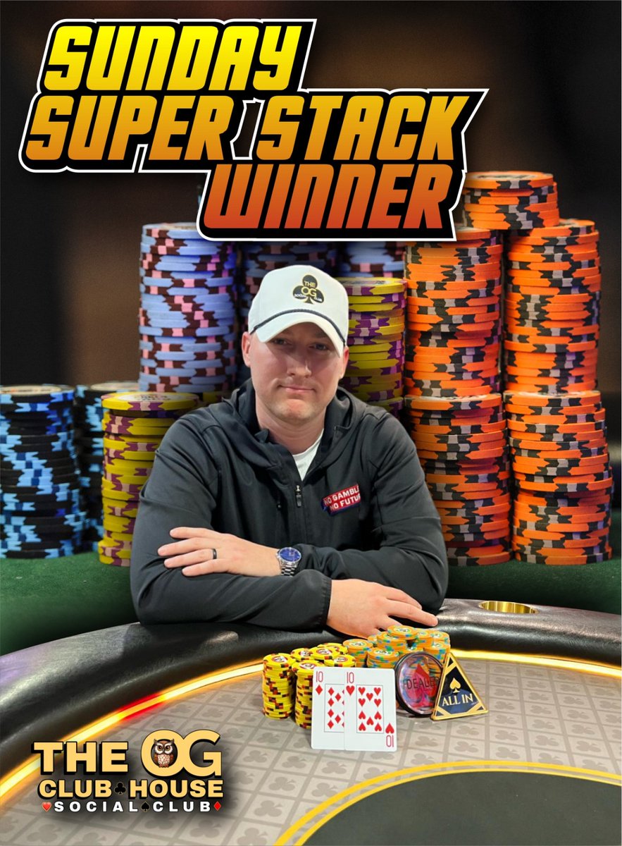 OGPokerClub's tweet photo. Sunday Super Stack = wrapped ✅
Mitch P. takes it down in OGClubHouse style 🏆
If you’re looking a great poker place and competitive games come join us at OGClubHouse. New Faces are welcome and the next winner could be you.
#OGClubHouse #SundaySuperStack #PokerLife #JoinUs♣️ https://t.co/xZPrcjGQv8