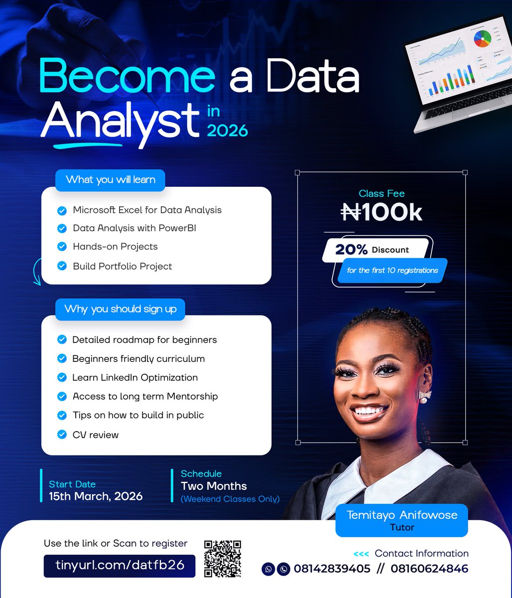 Let's be honest, learning data analysis can feel overwhelming when you don't know where to start. 🤯

That's exactly why I created this training. I'll personally walk you through everything, step by step.

What You'll learn: 

✅ Microsoft Excel for Data Analysis 

 ✅ Data