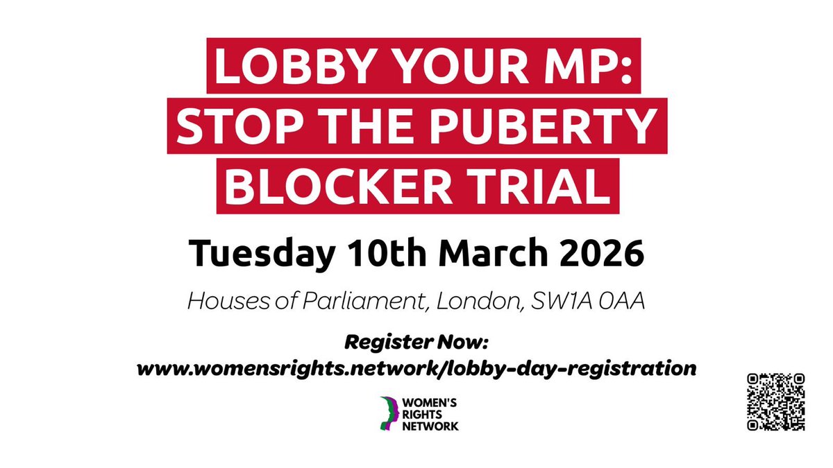 WomensRightsNet's tweet photo. STOP THE PUBERTY BLOCKER TRIAL

On Tuesday 10th March, we will be going to the UK Parliament to lobby MPs.
Come  and join us! 
Info ⬇️

https://t.co/x7Vy5jP0lT https://t.co/oHXkTHdXK4