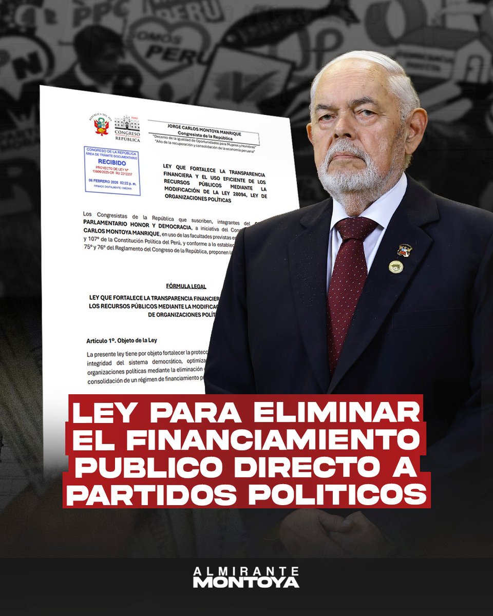 El dinero público es para los ciudadanos, no para financiar partidos políticos.

He presentado el PL N.° 28094 para eliminar el financiamiento público directo, porque la política debe sostenerse con respaldo ciudadano y rendición de cuentas, no con recursos del Estado.