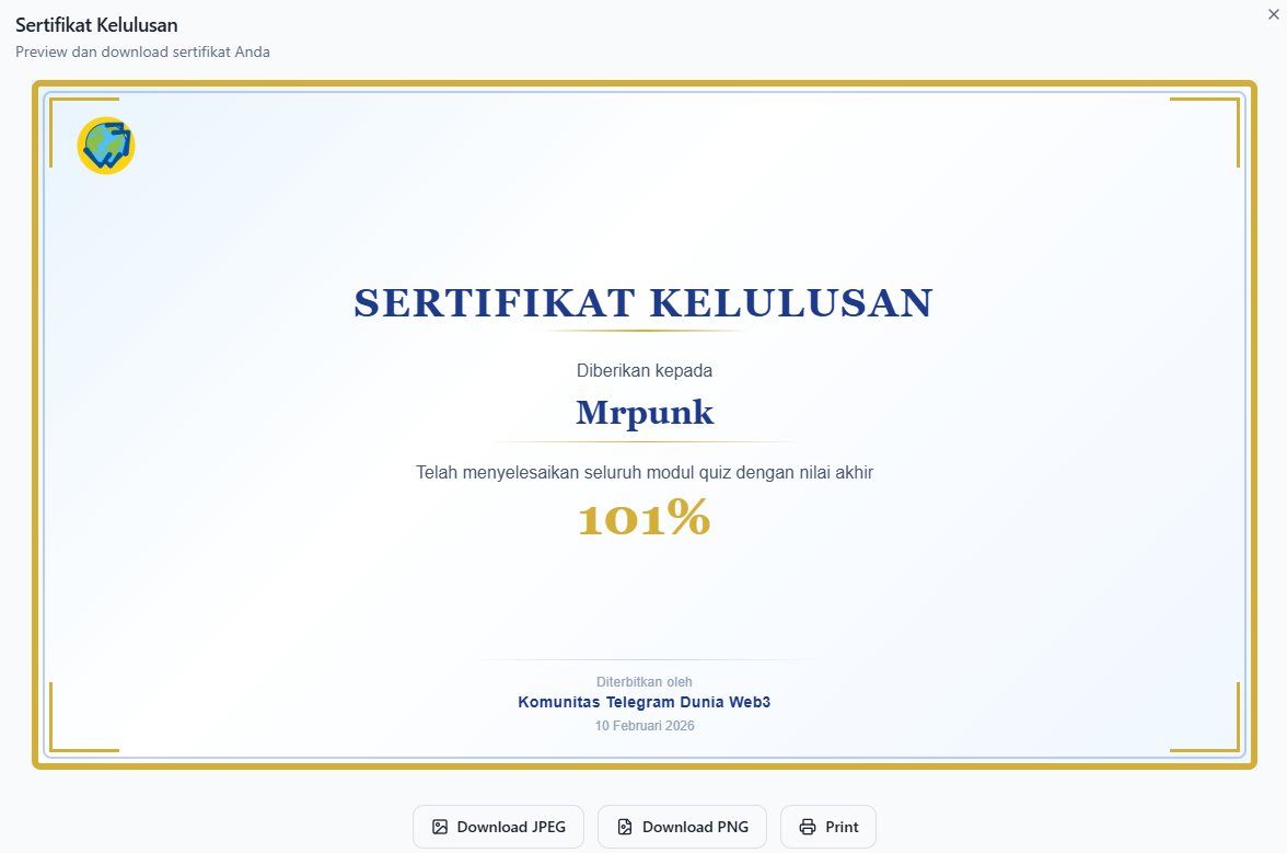 duniaweb3's tweet photo. Update web belajar Dunia Web3 dari Nol.
https://t.co/nNhucLccRL

Ada member Komunitas Dunia Web3 yang request bikinkan Sertifikat om kalo sudah selesaikan Learning Hub 17 modul Belajar Dunia Web3 dasar.

Oke gw kabulkan, entah ini berguna atau tidak, idk setidaknya membuktikan kalian belajar dengan baik dasar2nya.