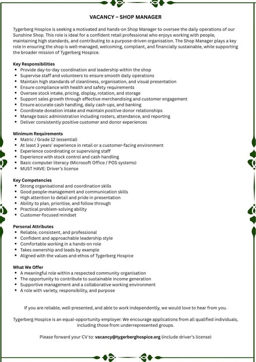 NthabelengDlam3's tweet photo. Purpose. People. Retail.
We’re hiring a Shop Manager — could it be you?
#NowHiring #shopmanager #applytoday #vacancy #retail #WorkWithPurpose #HealthcareSupport https://t.co/NVwFx9A75l