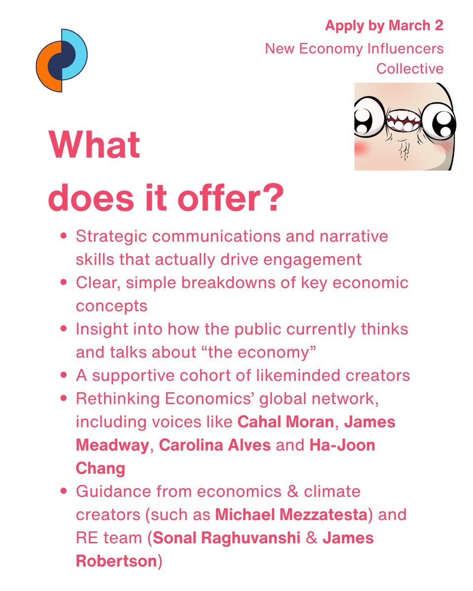 rethinkecon's tweet photo. 🧵Attention UK #Creators! 

Most of the stories people hear about the economy are narrow, confusing, or just plain wrong. That’s why we're launching the ✨ New Economy Influencers Collective✨Applications open now, apply by March 2! https://t.co/dro6tq77eX https://t.co/XqouqbnlQt