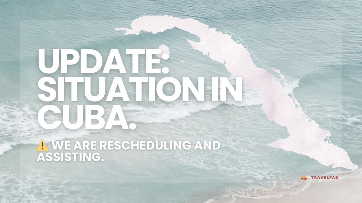 Travel_Fab's tweet photo. Hello, travellers! ✈️ Due to recent news about the temporary closure of operations at airports in Cuba, we would like to inform you that we are working to assist our passengers with their travel arrangements.

Thank you for your patience and trust! #Cuba https://t.co/ITbSMLp8OL