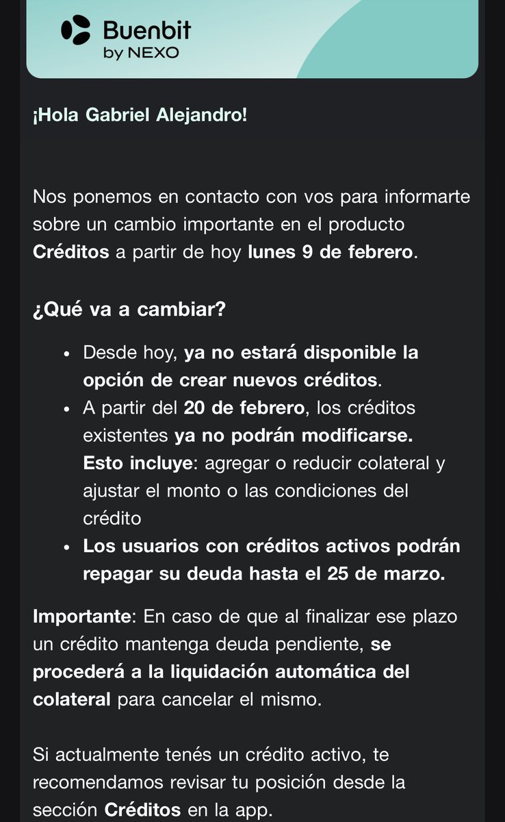 Adiós a los créditos en ⁦<a href="/buenbit/">Buenbit</a>⁩ , de a poco después de la fusión con nexo van desapareciendo opciones financieras dentro de la app . Una lástima.