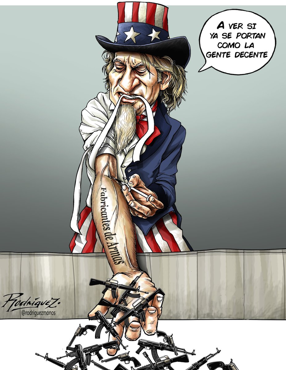 rodriguezmonos's tweet image. "El sano juicio". Un cartón del archivo, ante la distribución de armas y municiones a grupos criminales desde #EEUU, que alimenta la violencia y la excusa para presionar y amenazar a nuestro país. 
#LakeCity #NYT #tráficodearmas #narcoviolencia #seguridad