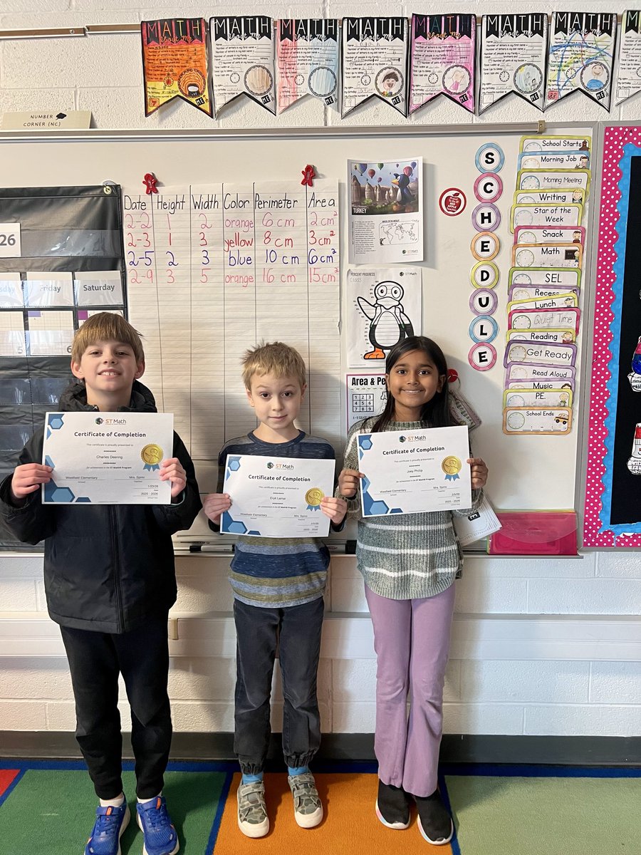 mrsspinosclass's tweet photo. So proud of these three mathematicians! ✨ After lots of hard work, perseverance, and determination, Charles, Eryk, and Joey officially passed 3rd grade on ST Math! 🐧 💪 https://t.co/4T1SKMeG6N