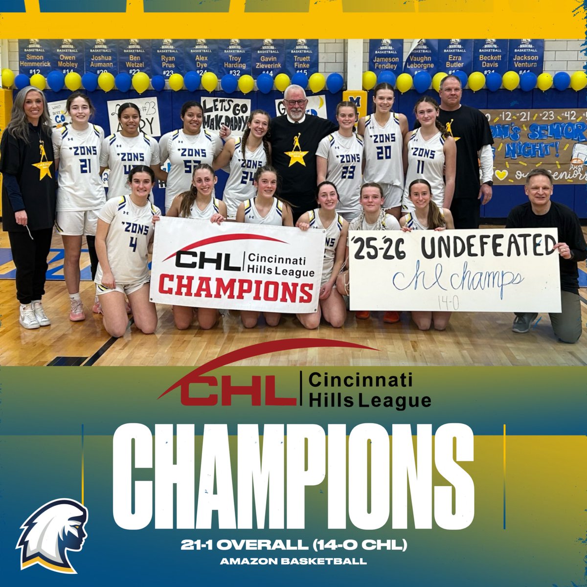 madeiraath's tweet photo. Zons Crowned! 

The Amazons wrapped up a perfect conference record on Saturday to win the CHL. They also pushed their overall record to 21-1! 

Thank you to our Seniors who were also celebrated pregame : Avery, Makayla, Olivia, Natasha, Rylee, Grace, and Fiona! https://t.co/3i4vSPxUz2