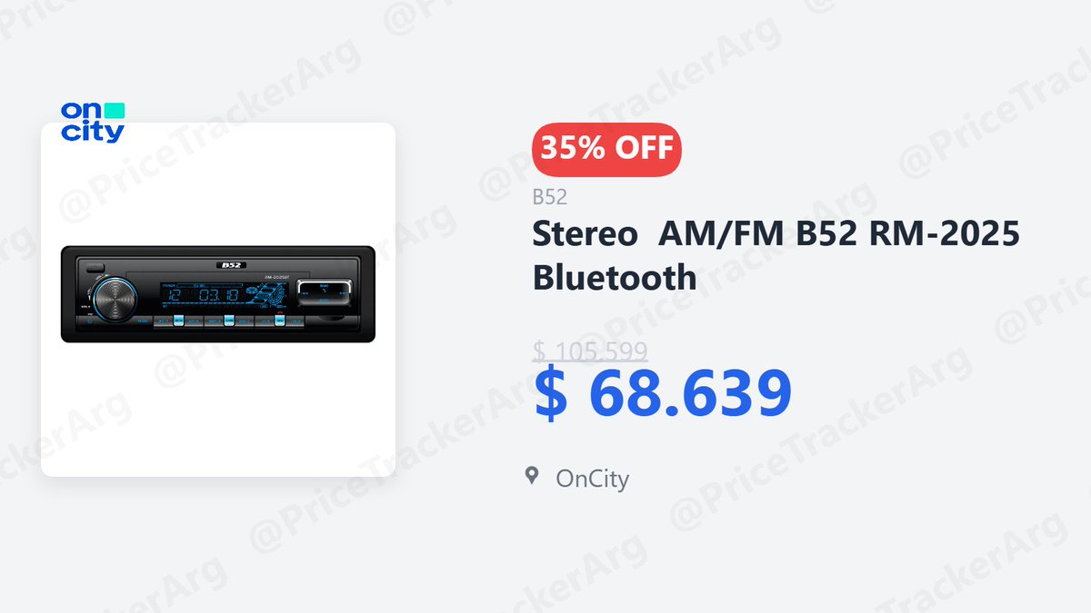 ⚡NO es descuento real, pero esta 15k aprox mas barato que MeLi y el resto de las tiendas

🔥 Stereo  AM/FM B52 RM-2025 Bluetooth

🔥 35% OFF!
$ 105.599 → $ 68.639

🏪 OnCity

🔗 oncity.com/stereo-b52-rm-…