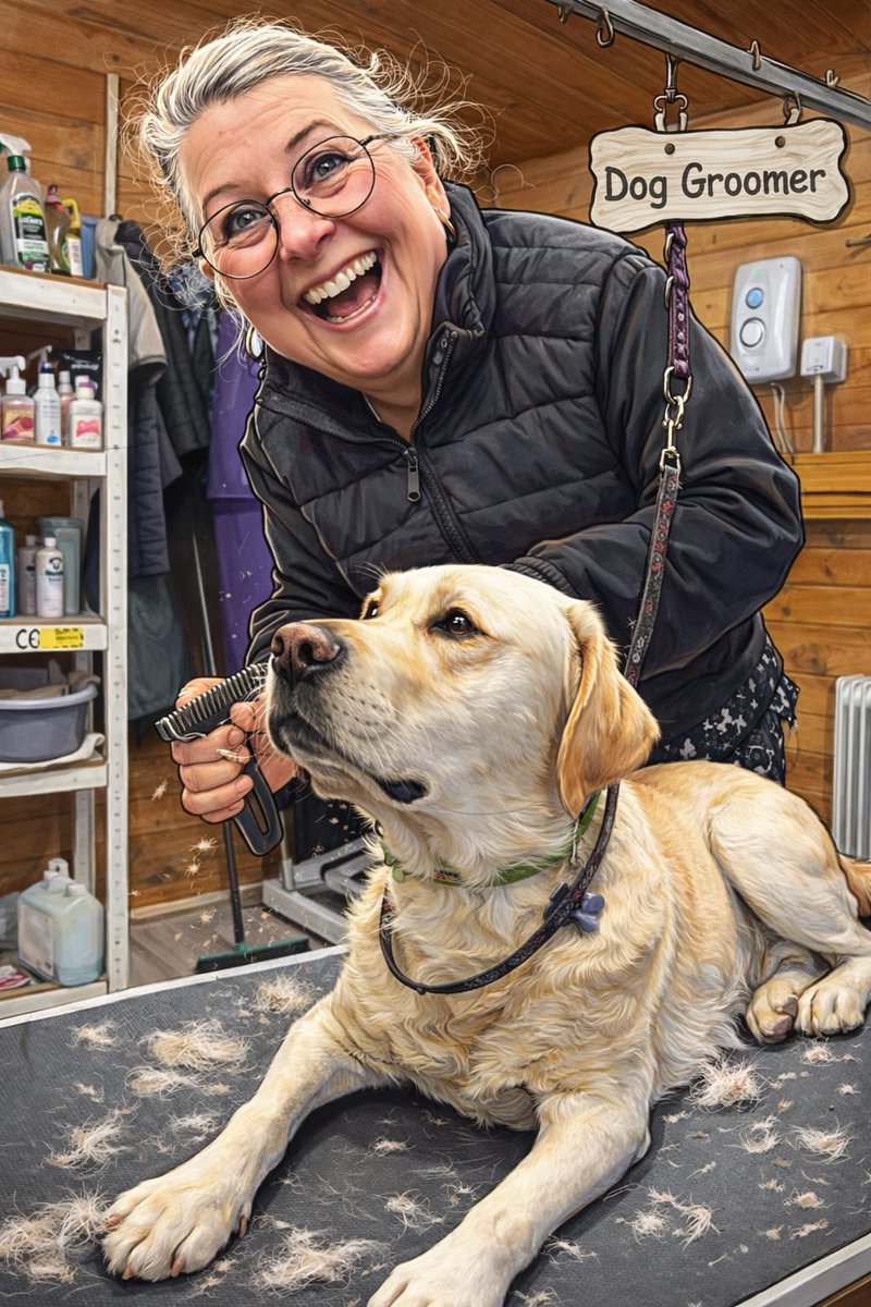 Mum <a href="/just_maz/">Marianne Avery</a> took me for a nail trim and deshed and my lovely groomer put the photo through Chat GPT. 

What do you think?