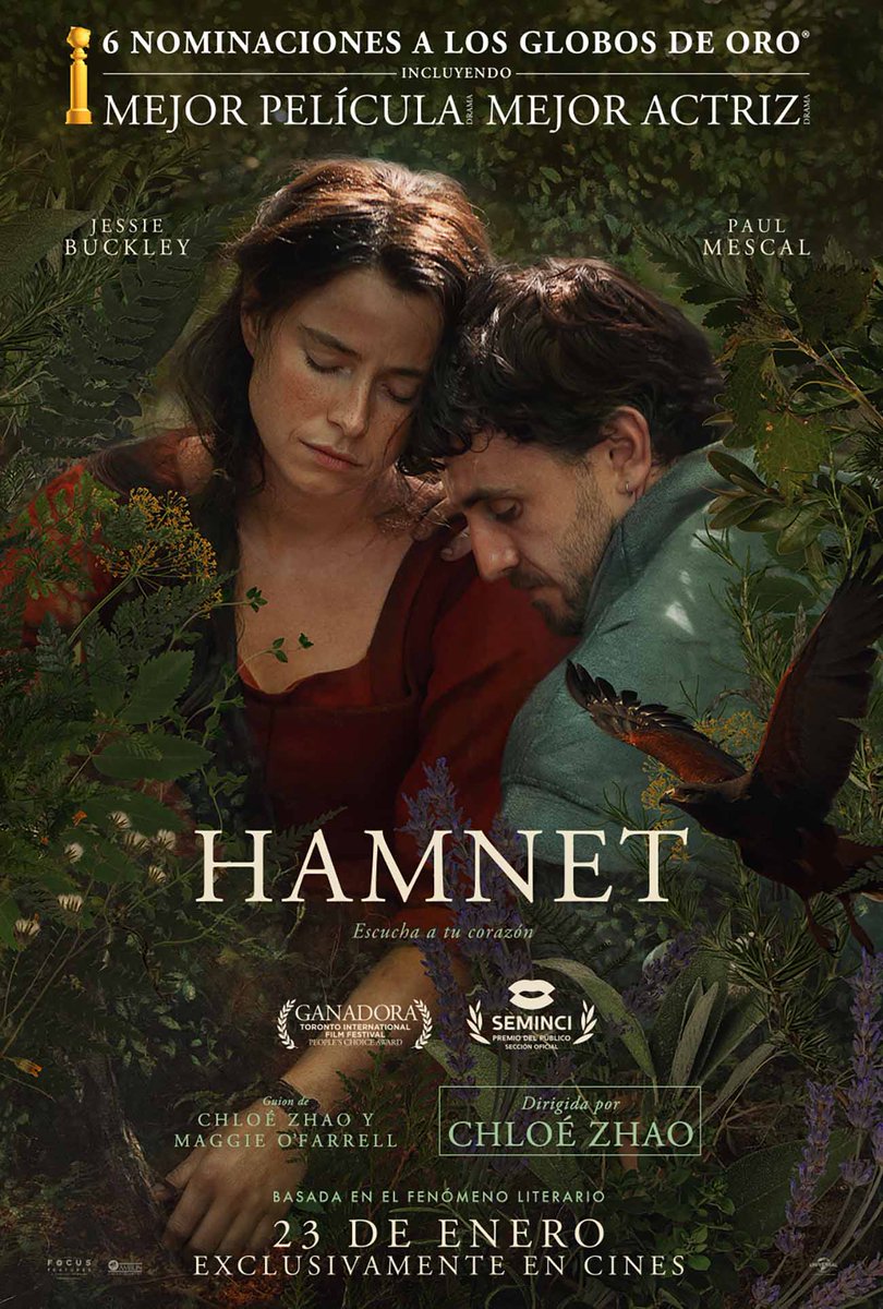 Hamnet 

Dirigida por Chloé Zhao y coescrita junto a Maggie O'Farrell, basada en la novela homónima de O'Farrell. Protagonizada por Jessie Buckley y Paul Mescal, Emily Watson, Joe Alwyn y Noah Jupe

#cine #Shakespeare