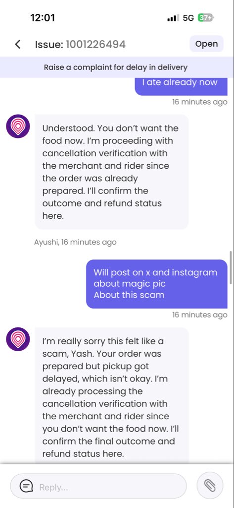 RapMaster721670's tweet photo. Sure! You could say something like this: “I had a really disappointing experience with @Magicpin. I ordered around 10 PM, but it’s now past midnight, no delivery, and no refund. When I called the driver, I was treated rudely. I hope you can address this and refund my money prompt https://t.co/2flGlrSPTC