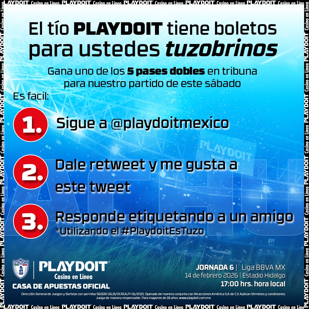 Tuzos's tweet photo. ✨ | ¡La suerte está con los Tuzos!

Gana 1 de los 5 pases dobles en tribuna que el tío @playdoitmexico  trae para ti y acompáñanos en nuestro partido de este sábado. 🏟️ 

‼️ Checa bien los pasos. Tienes hasta el jueves a las 12:00 hrs para participar 

#PlaydoitEsTuzo | #PachucaAtlas