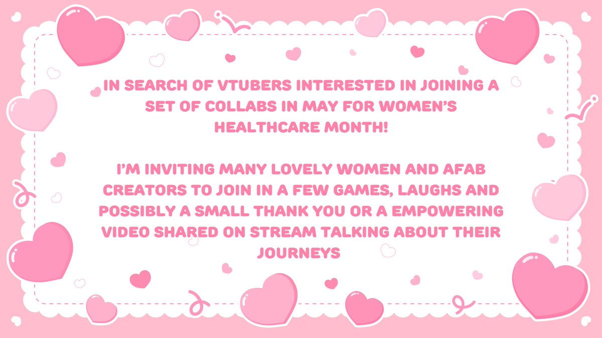cryptic_bunni's tweet image. looking for 👀 female presenting or AFAB Vtubers of all types and sizes 🩷

to join a string of collabs in May recognizing Women Healthcare Awareness Week ❤️‍🩹

All sizes welcome and i will be donating all Twitch revenue during these streams to woman backed and women own