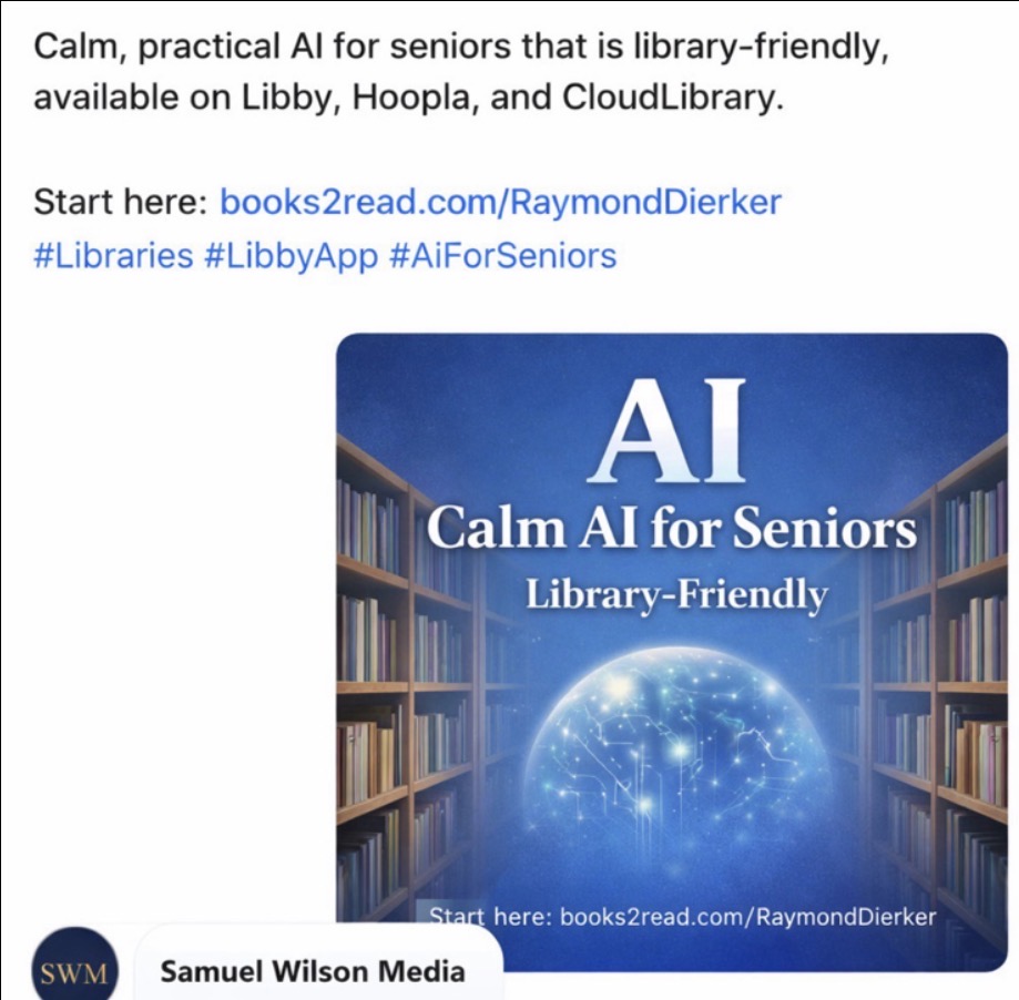 WorkingWide's tweet photo. Library-first publishing + calm, practical AI for older adults.
Respectful. Step-by-step. Built for community learning.
Start here: https://t.co/wo8mmFcmbT
#LibraryLife #DigitalLiteracy #LifelongLearning #Libraries https://t.co/UHWbI7eNjd