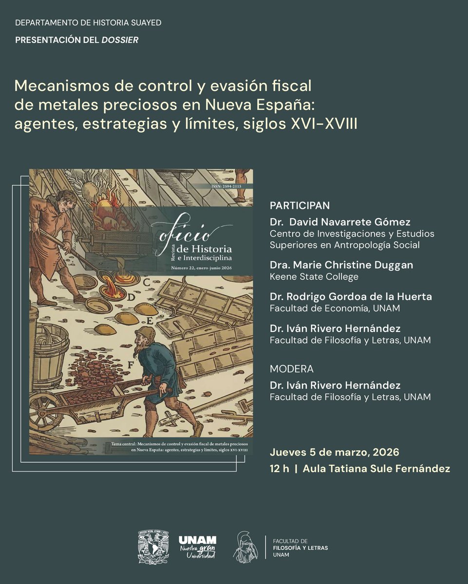 ¡Nos vemos el 5 de marzo en <a href="/filos_unam/">Filosofía y Letras UNAM</a> ! 

Presentaremos el número más reciente de <a href="/RevistaoficioUg/">Oficio. Revista de Historia e Interdisciplina</a> que tuve el honor de coordinar con Ivá Rivero (<a href="/El_historietas/">Iván RH</a>)

El volumen completo está disponible en: revistaoficio.ugto.mx/index.php/ROI