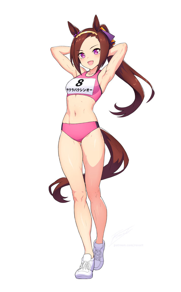 Sakura Bakushin O from Umamusume.

Like many Umamusume, she has armpits.