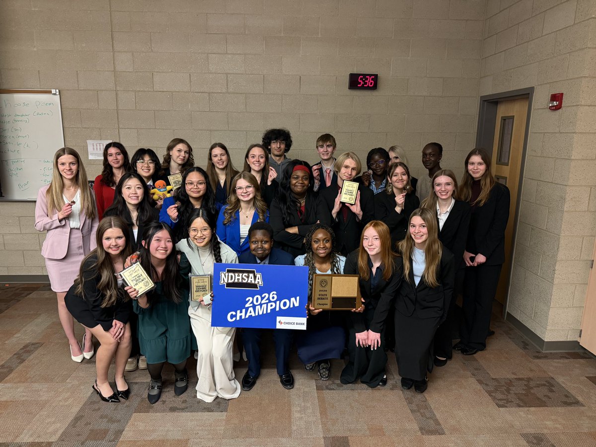HoraceHawksAD's tweet photo. Congrats to the Hawks Debate team on their 4th State Title in a row! 🏆🏆🏆🏆

Their team score tripled the next closest competitor! 

That marks 10 forensic state titles since the school first opened in 2021. #Dynasty https://t.co/zZDXQhQZ88