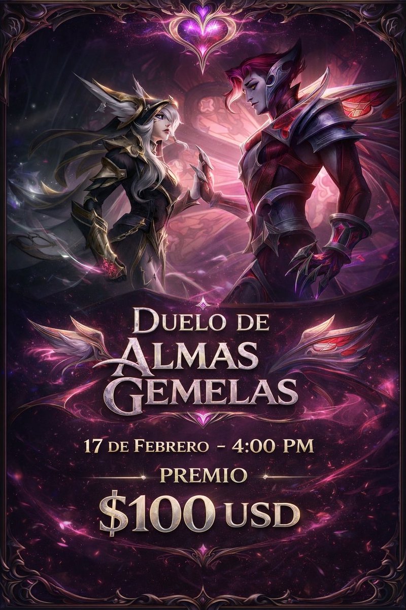 ✨Duelo de Almas Gemelas ✨

Sean bienvenidos al Torneo Duelo de Almas Gemelas, donde podrás participar junto a tu dúo o tu alma gemela y demostrar que su conexión es más fuerte que cualquier otra.

Enfréntense a otros dúos en intensos duelos en ARAM, donde cada ronda se ganará
