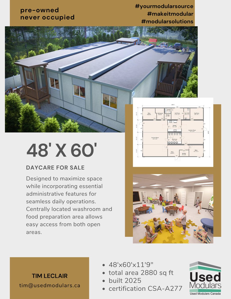usedmodulars's tweet photo. Now available - never occupied daycare facility 48'x60'.  Contact us today for more information. https://t.co/q94QxkBke3