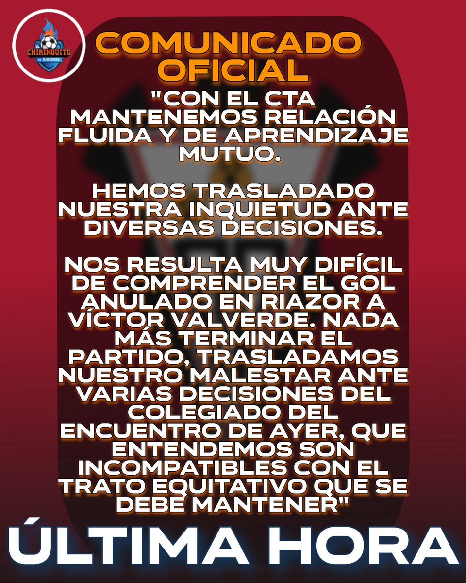 elchiringuitotv's tweet photo. ‼️ El ALBACETE traslada al CTA su MALESTAR por el GOL ANULADO en Riazor. 

🗣️ "Nos resulta muy difícil de comprender". 

👉 Además, también hace públicas sus alegaciones ante la RFEF y LaLiga. https://t.co/Zhj4WQSovP