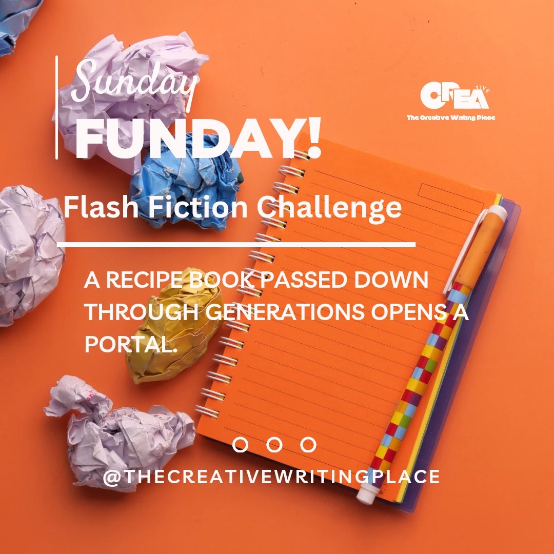 dcreativewritin's tweet photo. Flash fiction prompt:
"A recipe book passed down through generations opens a portal"

One image. One turn. One ending that lingers.

Drop your story below, we’re reading.🤍 https://t.co/aGE8bWMct2
