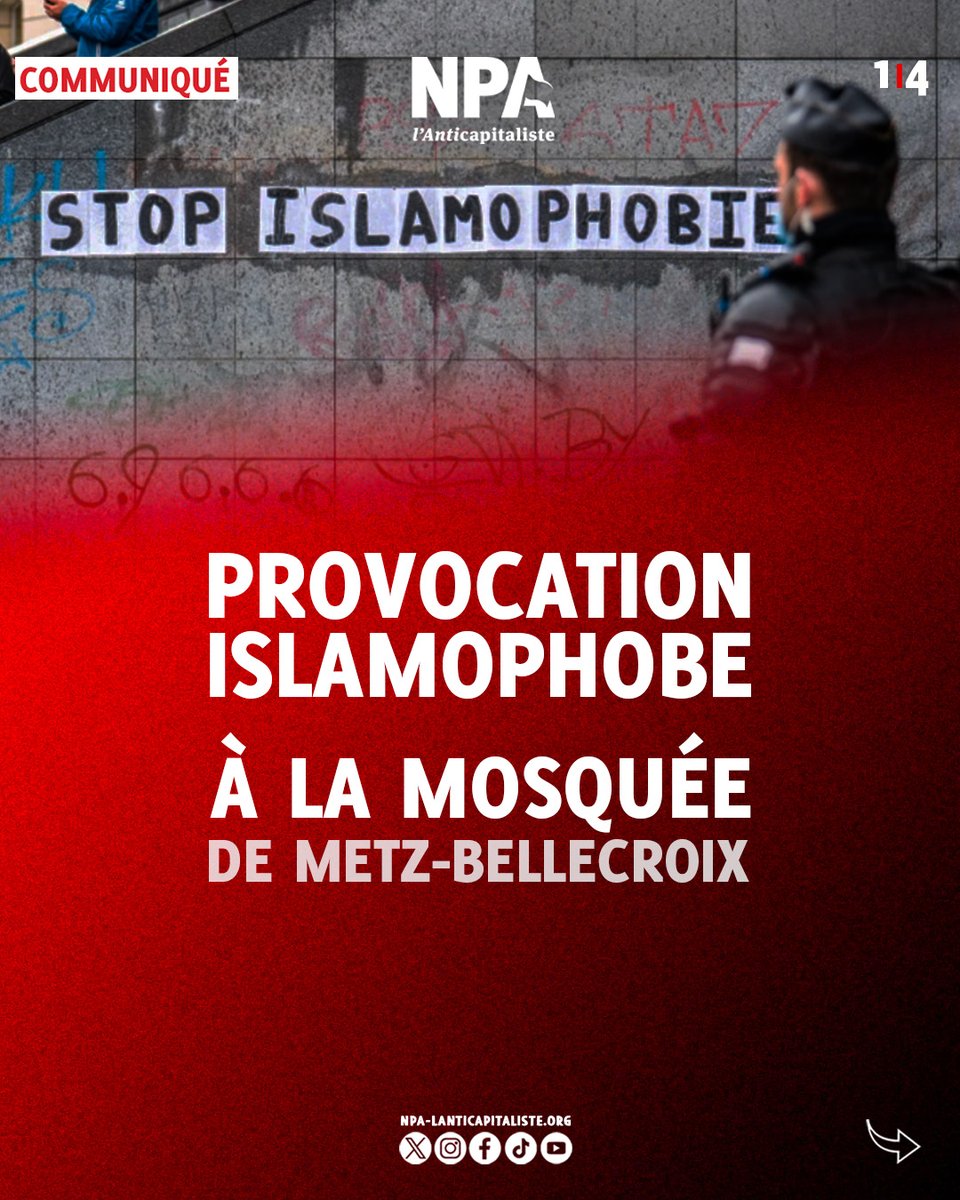 Provocation à la mosquée de Metz-Bellecroix !
Conduits par la tête de liste RN pour l'élection municipale de Metz, deux "journalistes" du média d’extrême droite « Frontières » se sont introduits dans le lieu de culte jeudi 29 janvier.
1/4 ⤵️