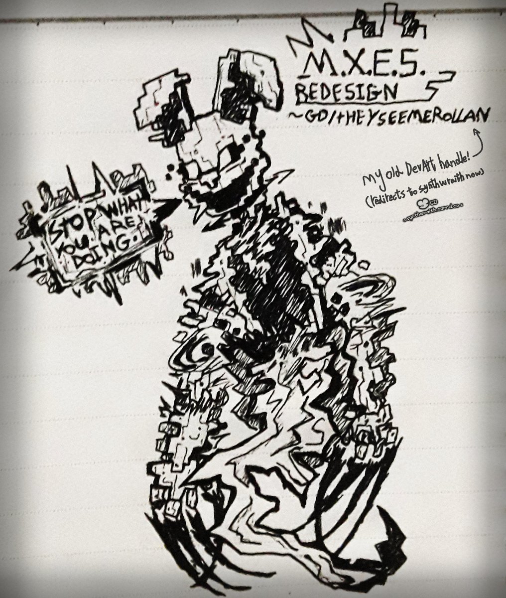 Synthwraith's tweet photo. = Old M.X.E.S. Redesign I drew for fun =
◖#FNAF #securitybreach #MXES #traditionalart #ink◗ https://t.co/qLQrMAE1UF
