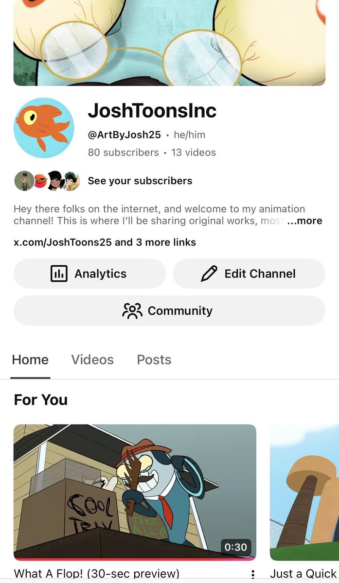JoshToons25's tweet photo. Don’t forget to support me on YouTube as well! Find me @/ArtByJosh and watch some of the toons I’ve made in the last six years. There’s a sneak peek of my next short there, too.
#youtubechannel #animationchannel #indieanimation #webanimation #youtubeanimator https://t.co/yNW7sZ7mbp